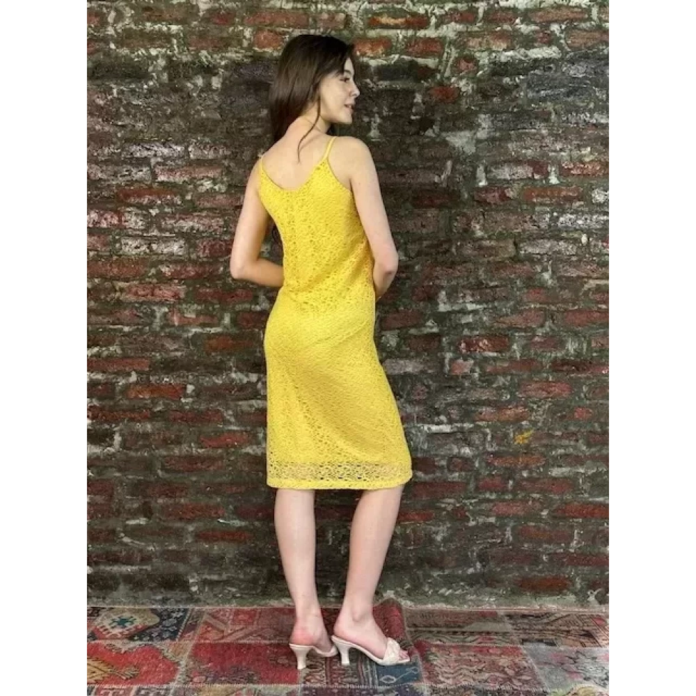 Kadın Sarı Güpür Askılı Elbise