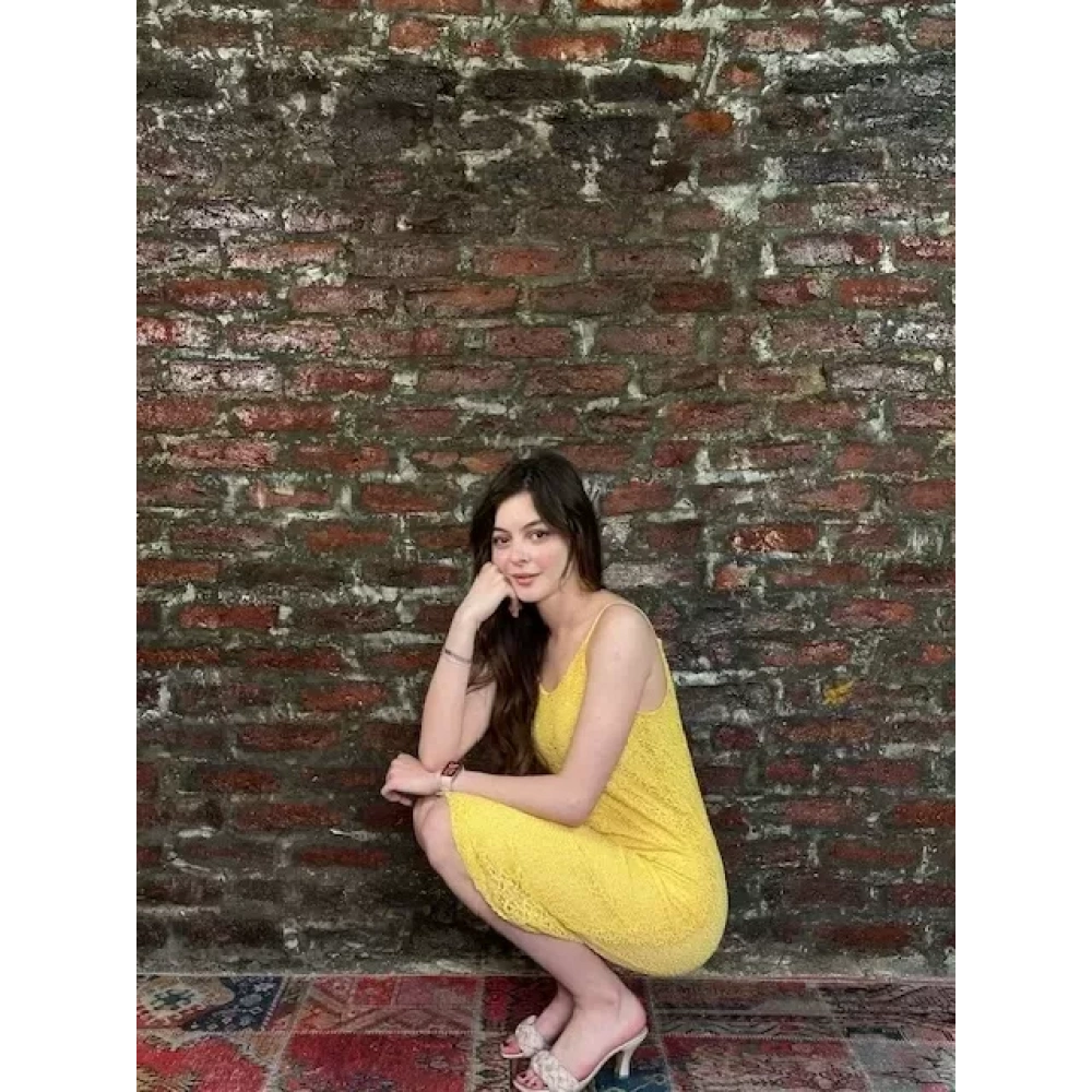 Kadın Sarı Güpür Askılı Elbise