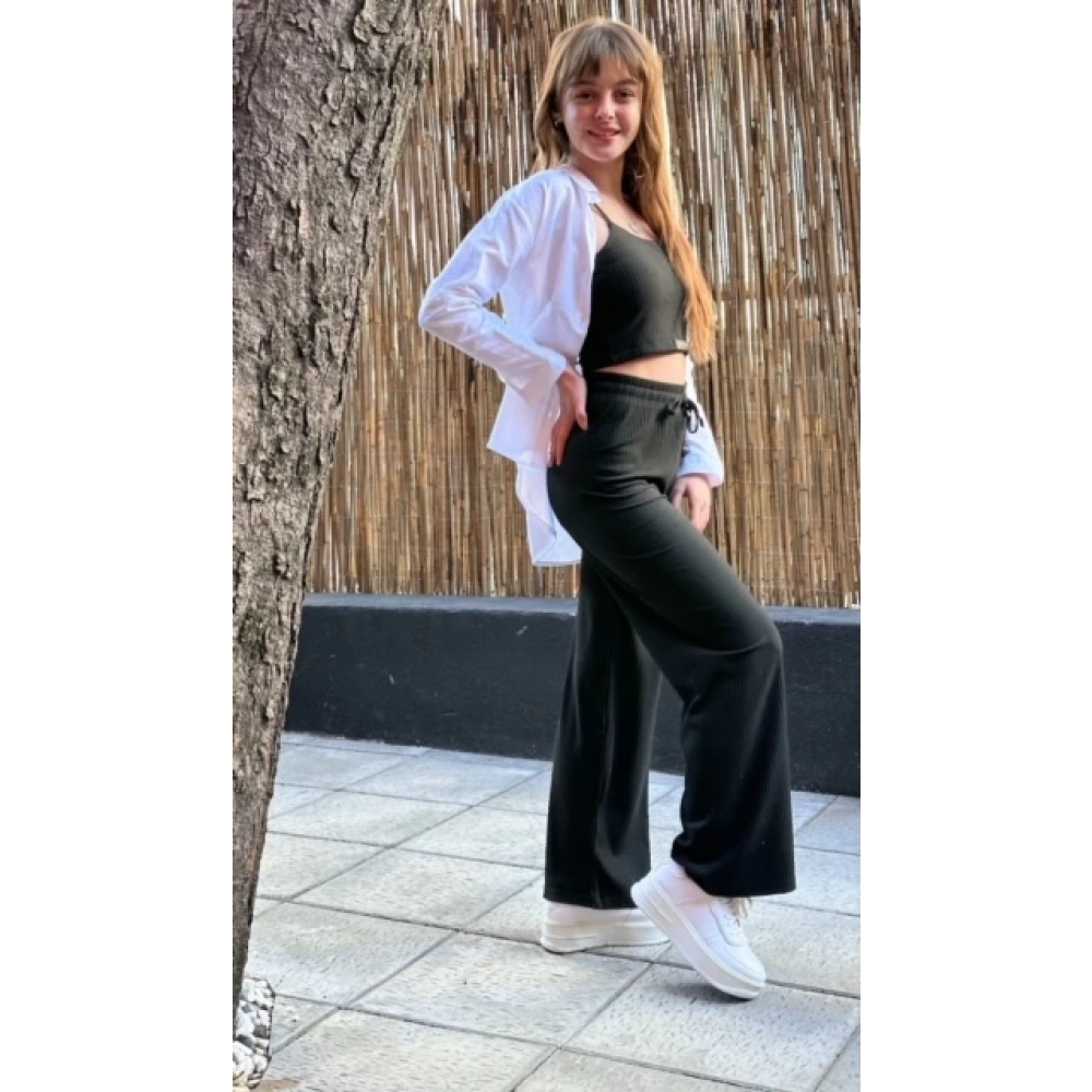 Kadın Siyah Askılı Crop Takım