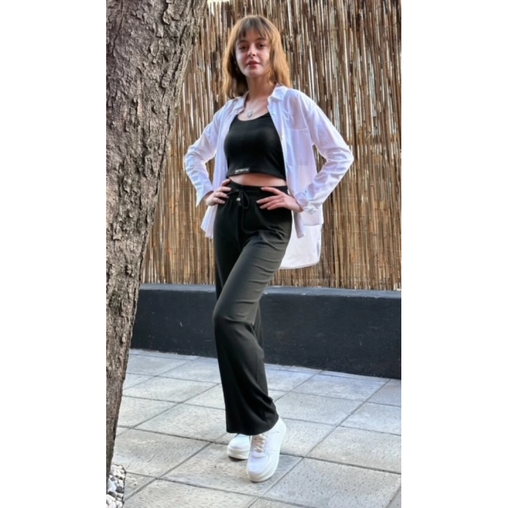 Kadın Siyah Askılı Crop Takım