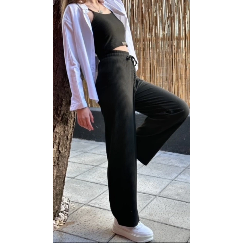 Kadın Siyah Askılı Crop Takım