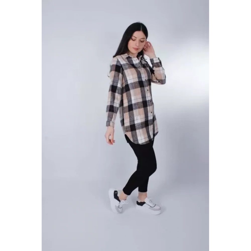 Kadın Siyah Bej Ekose Gömlek