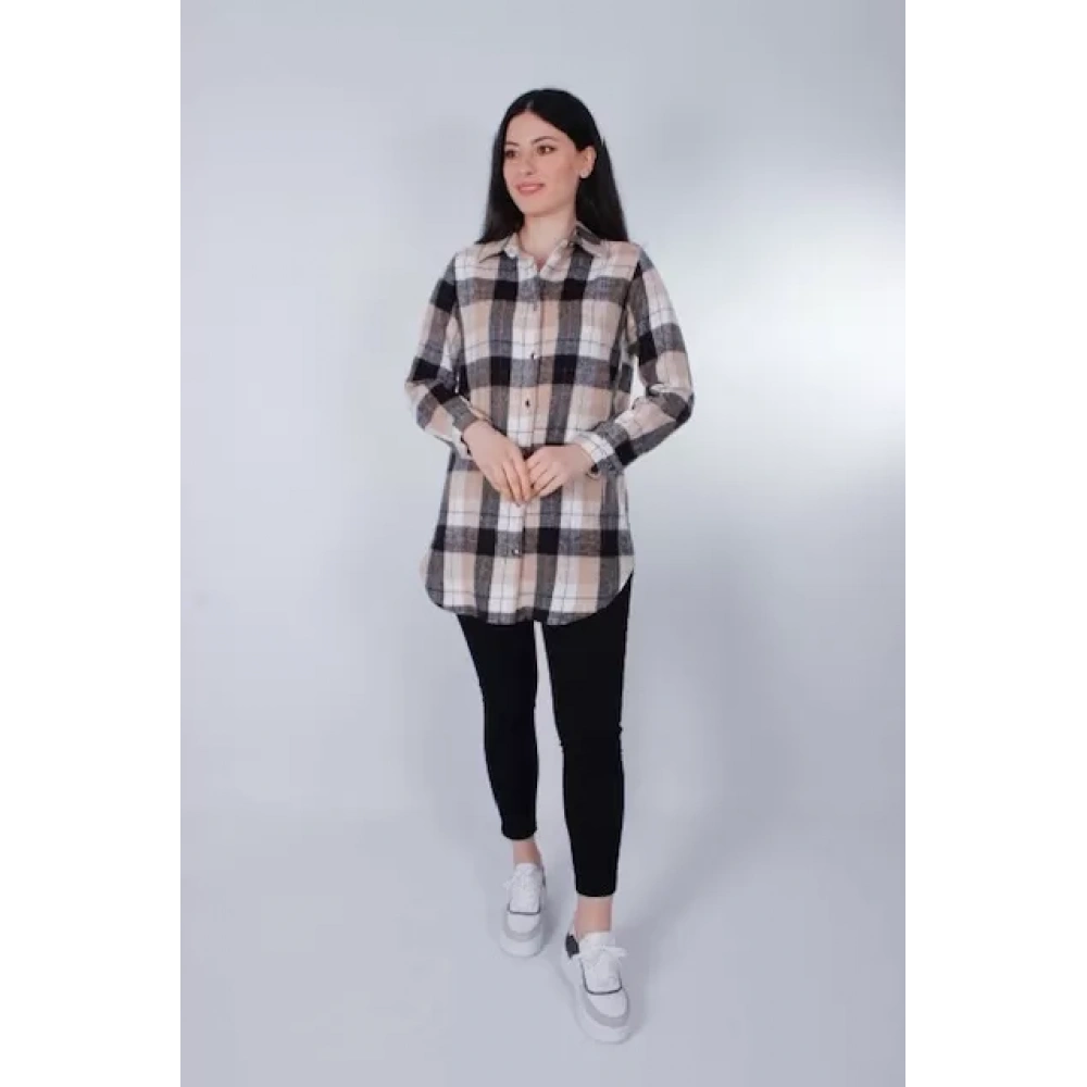 Kadın Siyah Bej Ekose Gömlek