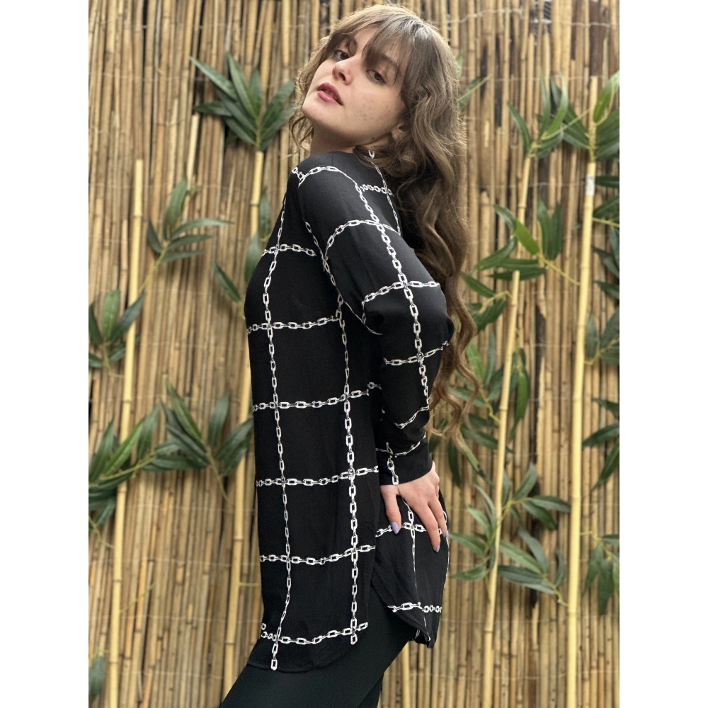 Kadın Siyah-Beyaz Desenli Gömlek