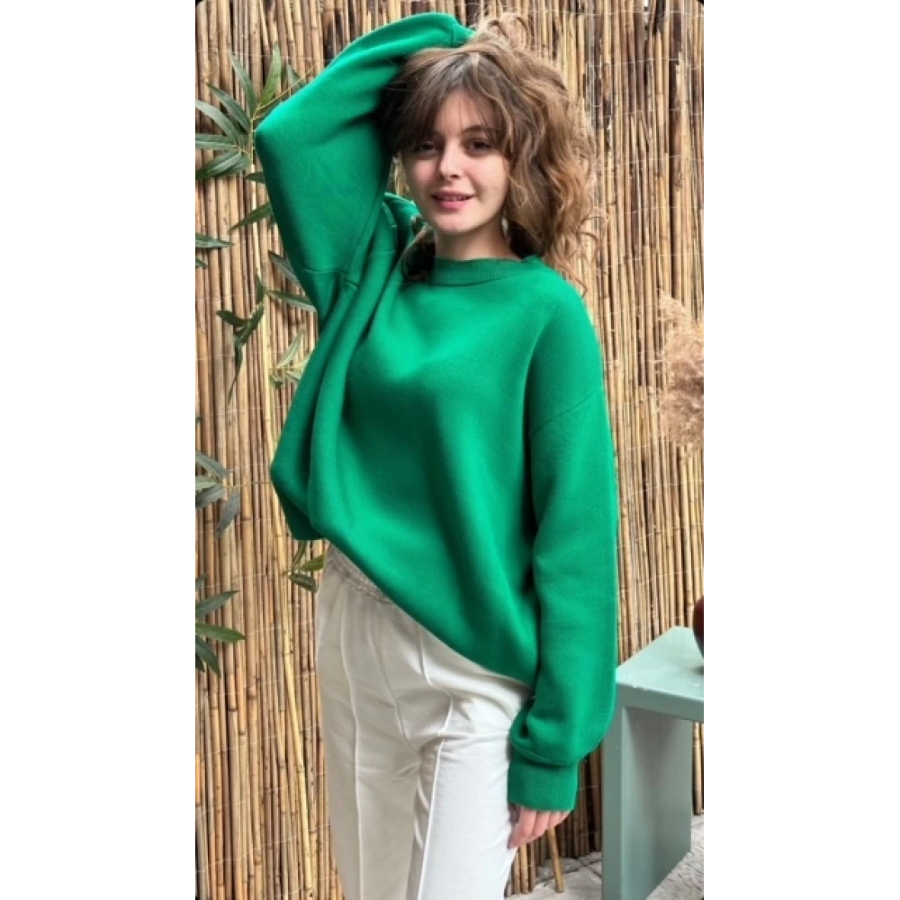 Kadın Yeşil Oversıze Kazak