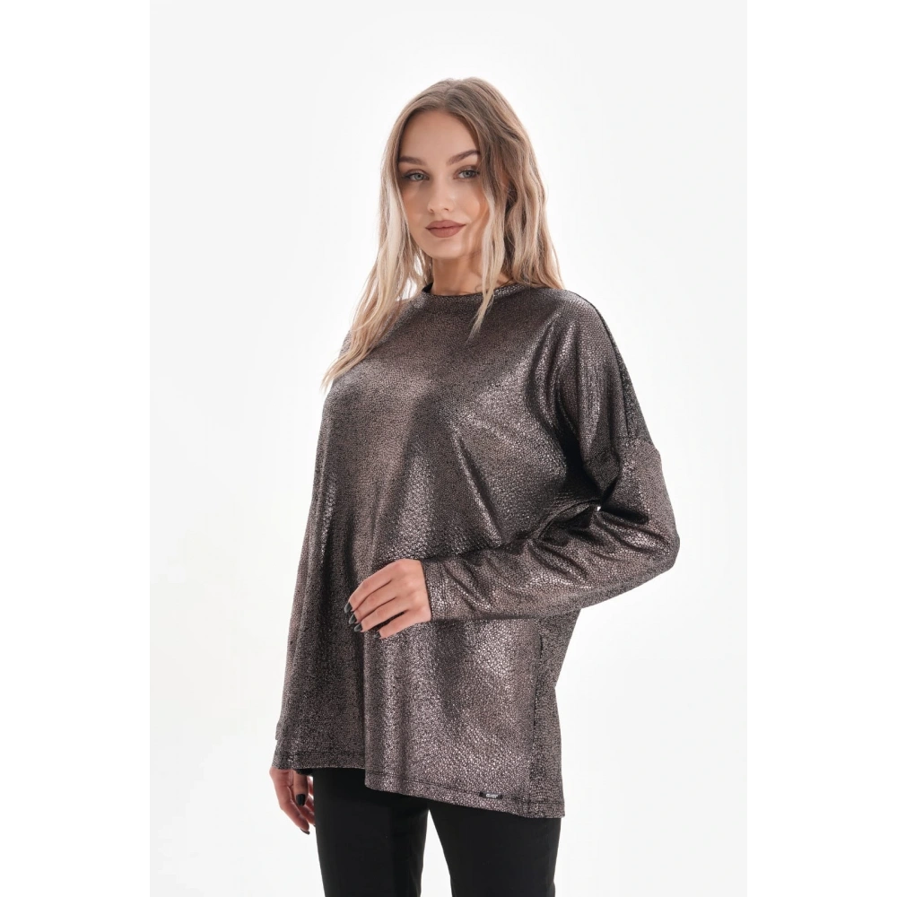 Kadın Kahverengi Parlak Bluz