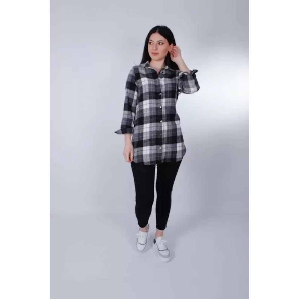 Kadın Siyah Gri Ekose Gömlek