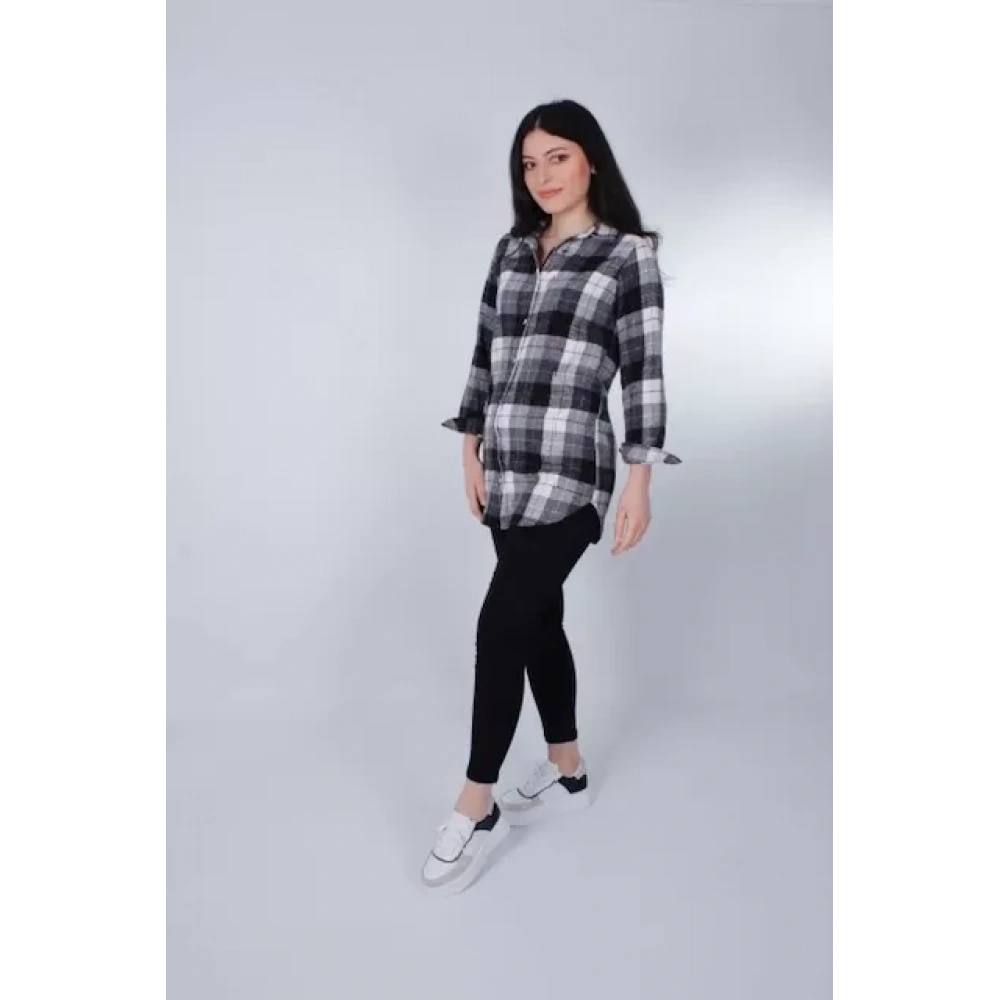 Kadın Siyah Gri Ekose Gömlek