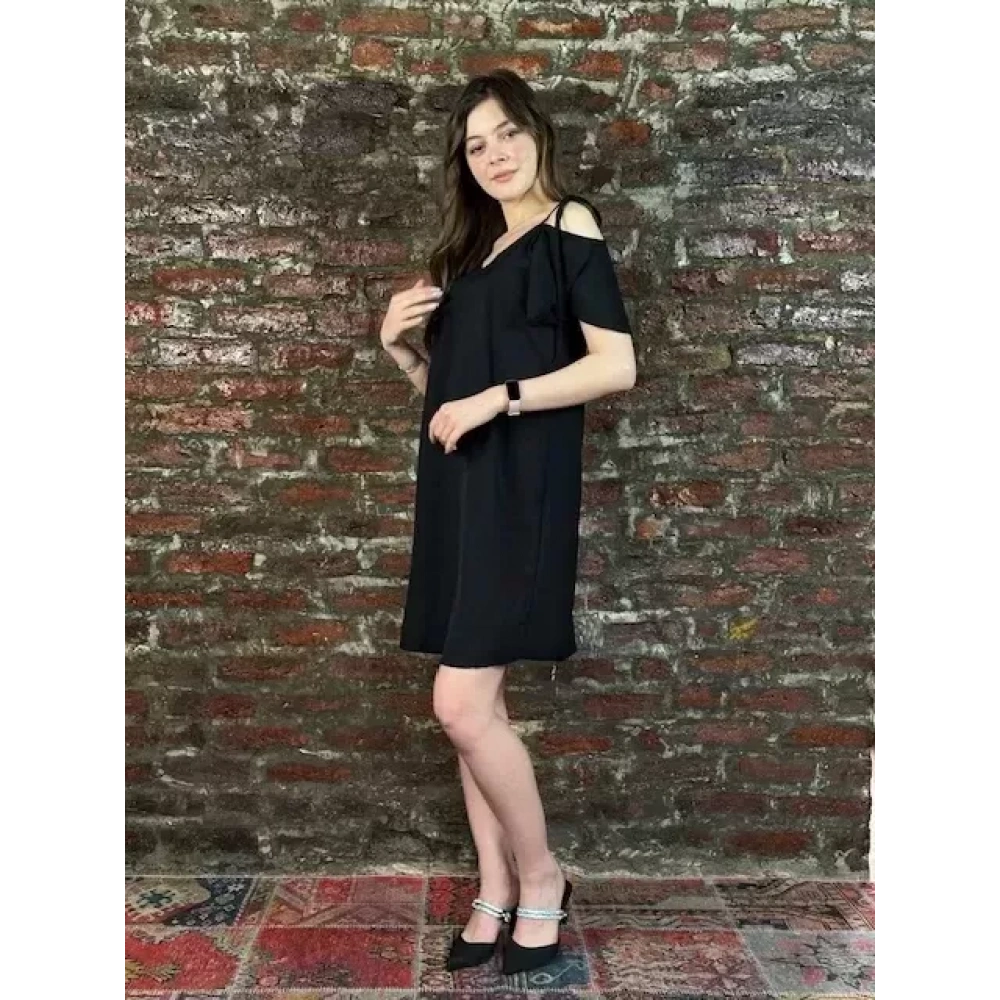 Kadın Siyah İp Detaylı Elbise