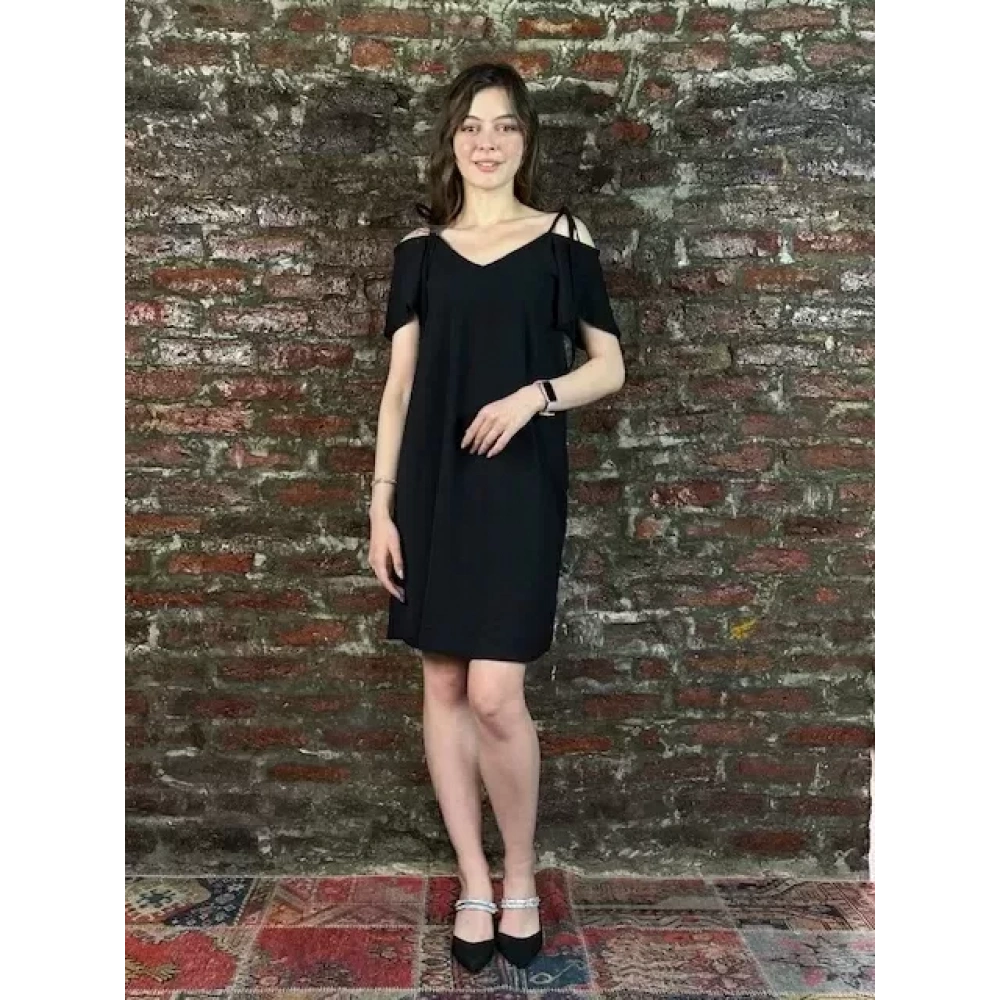 Kadın Siyah İp Detaylı Elbise