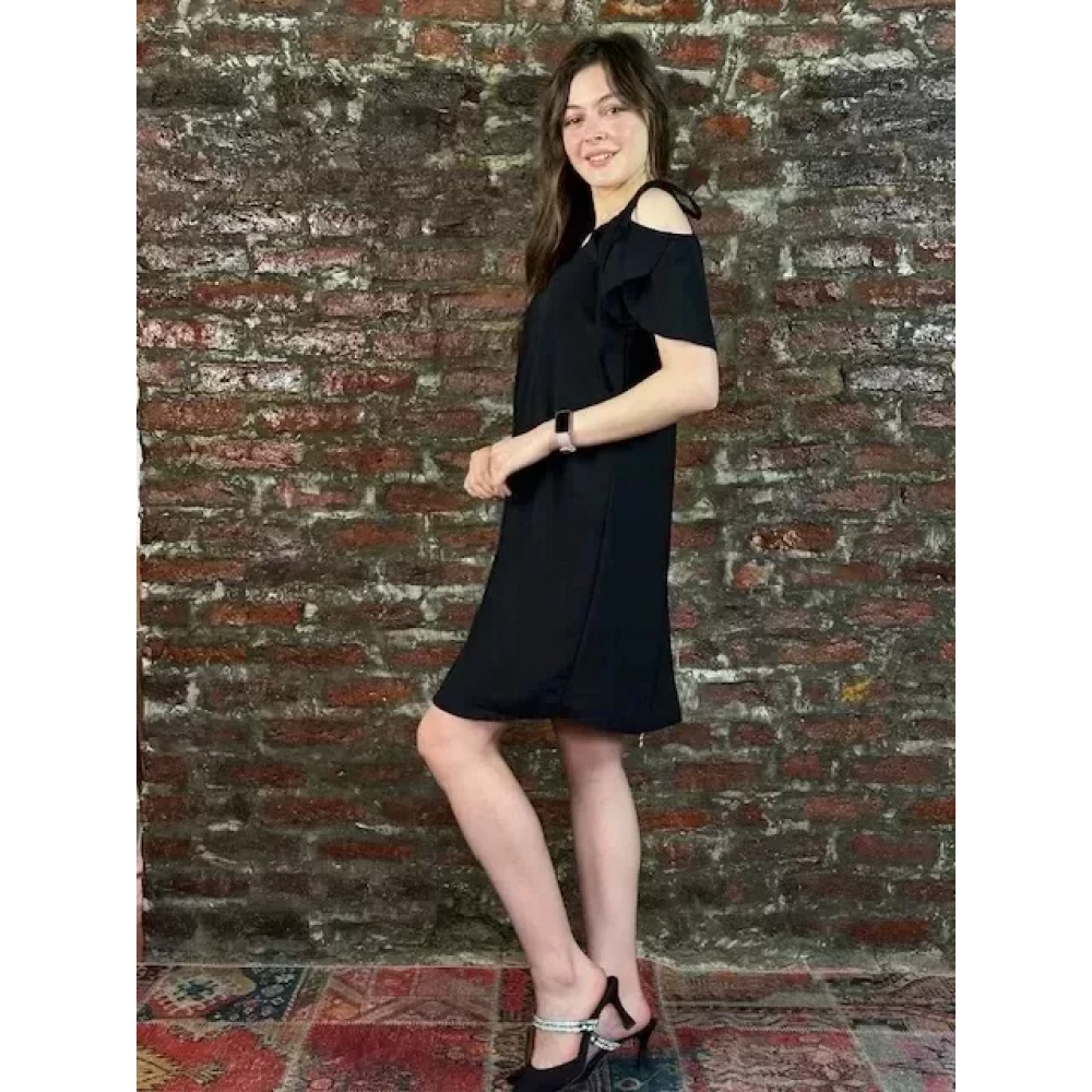 Kadın Siyah İp Detaylı Elbise