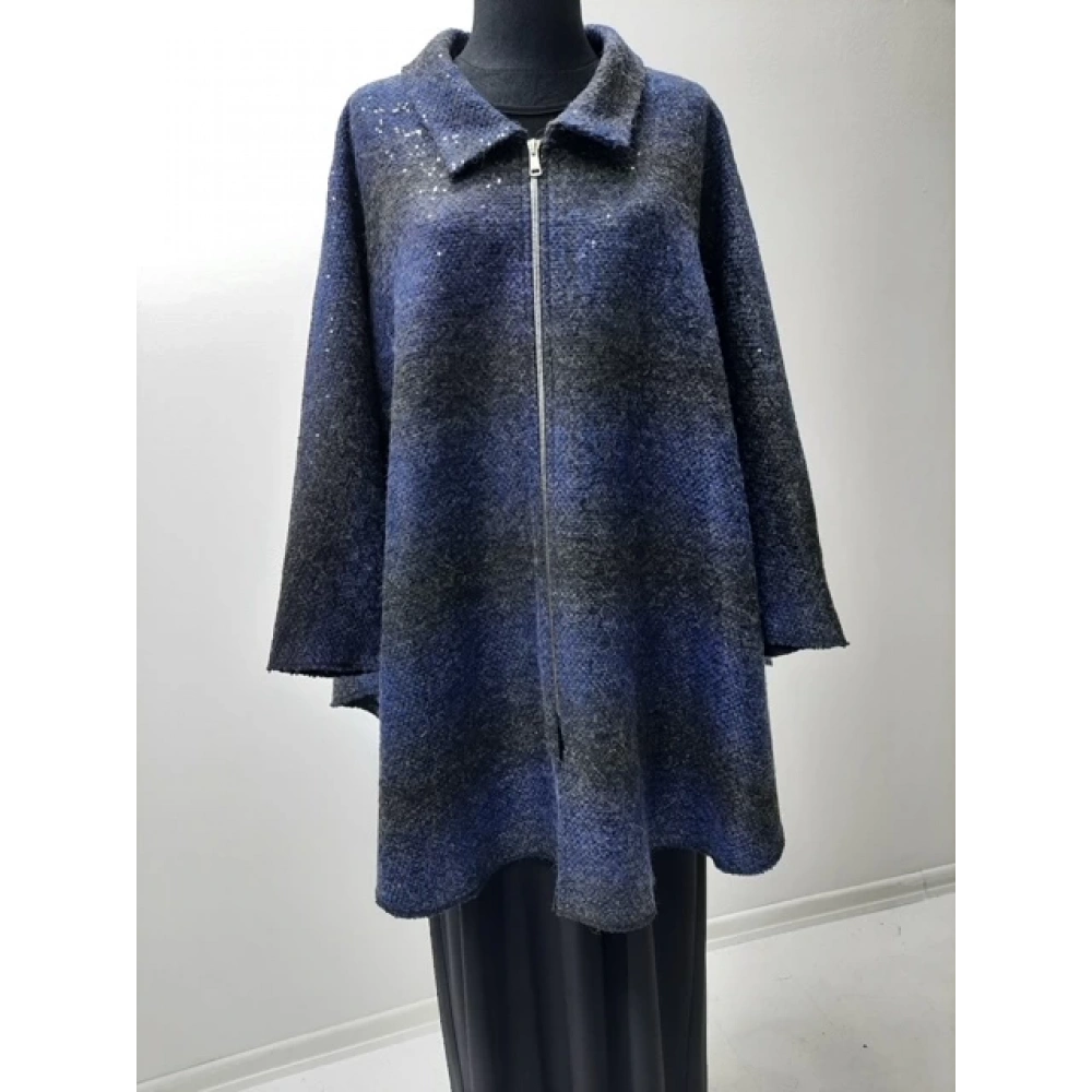 Kadın Siyah-Lacivert Kışlık Panço