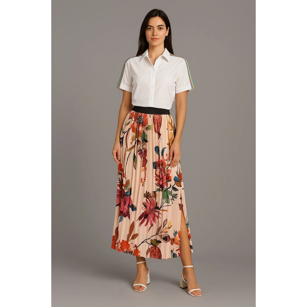 Kadın Çok Renkli Pileli Uzun Etek