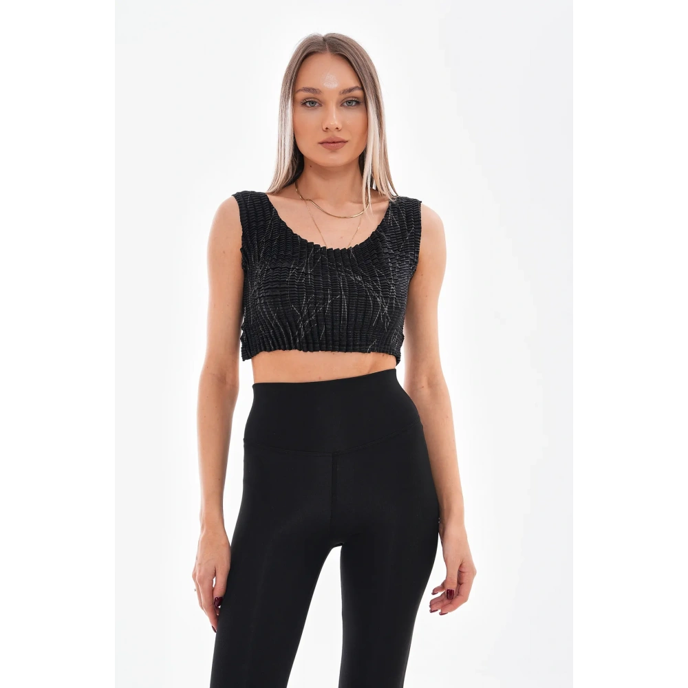 Kadın Siyah Spor Crop Tshirt