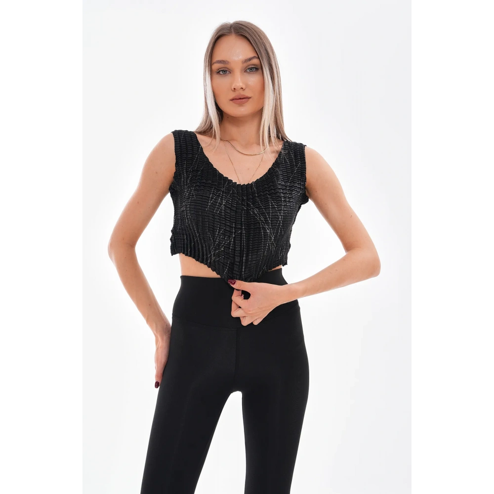 Kadın Siyah Spor Crop Tshirt