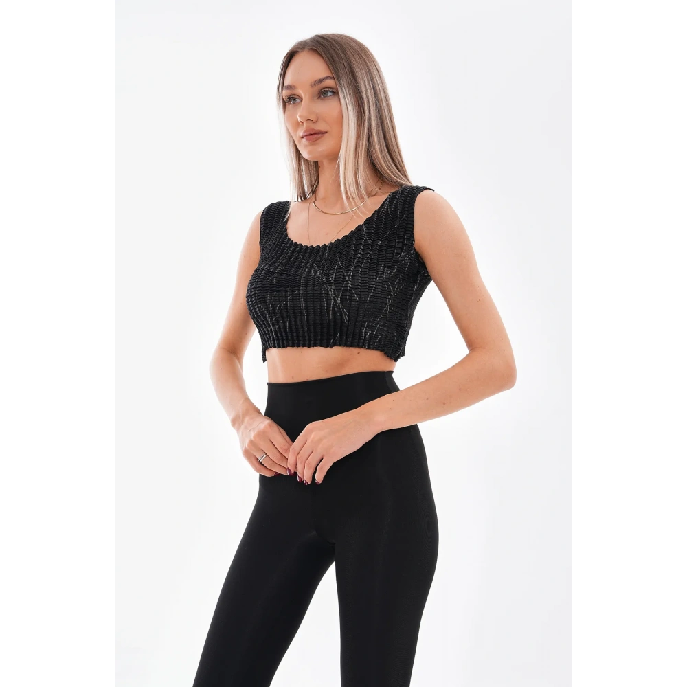Kadın Siyah Spor Crop Tshirt