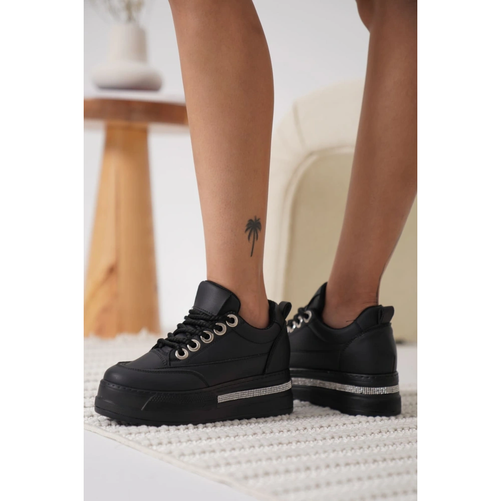 Kadın Siyah Tabanlı Siyah Gizli Topuklu Sneaker TR04MS01D