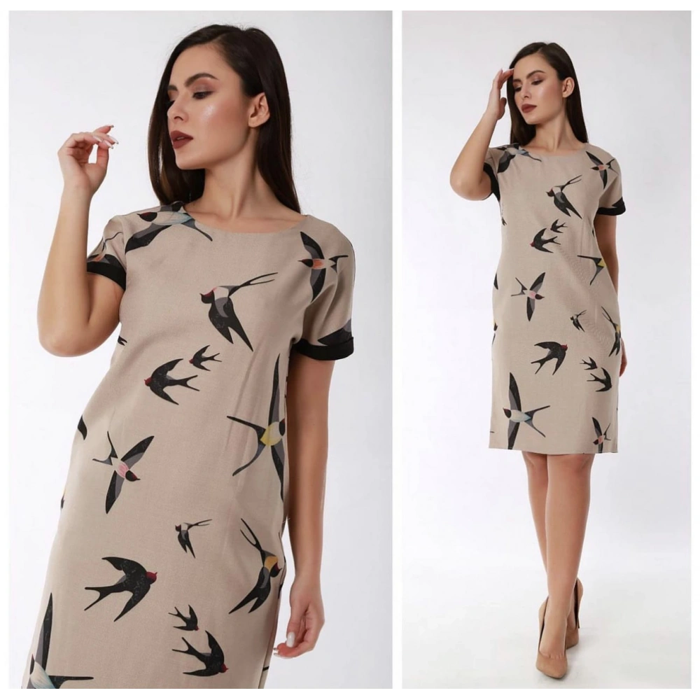 Kadın Bej Desenli Elbise