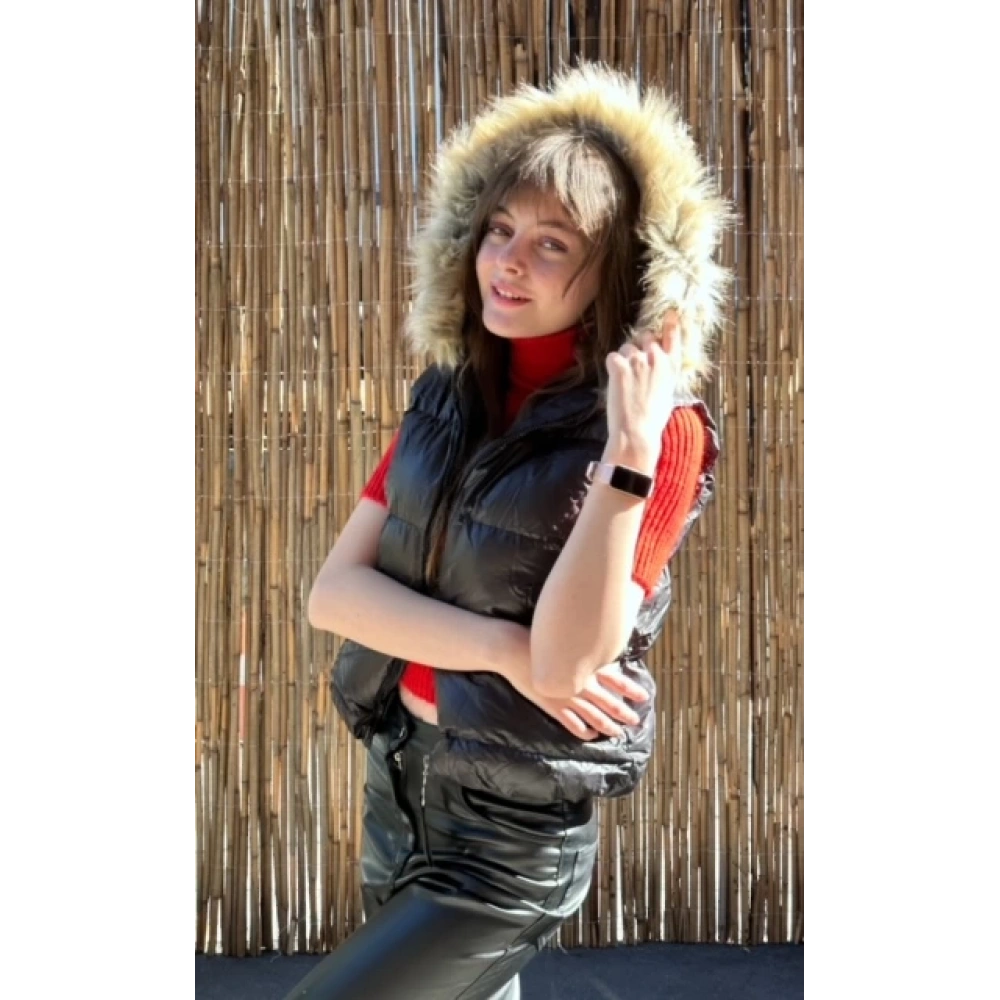 Kadın Siyah Kısa Şişme Yelek