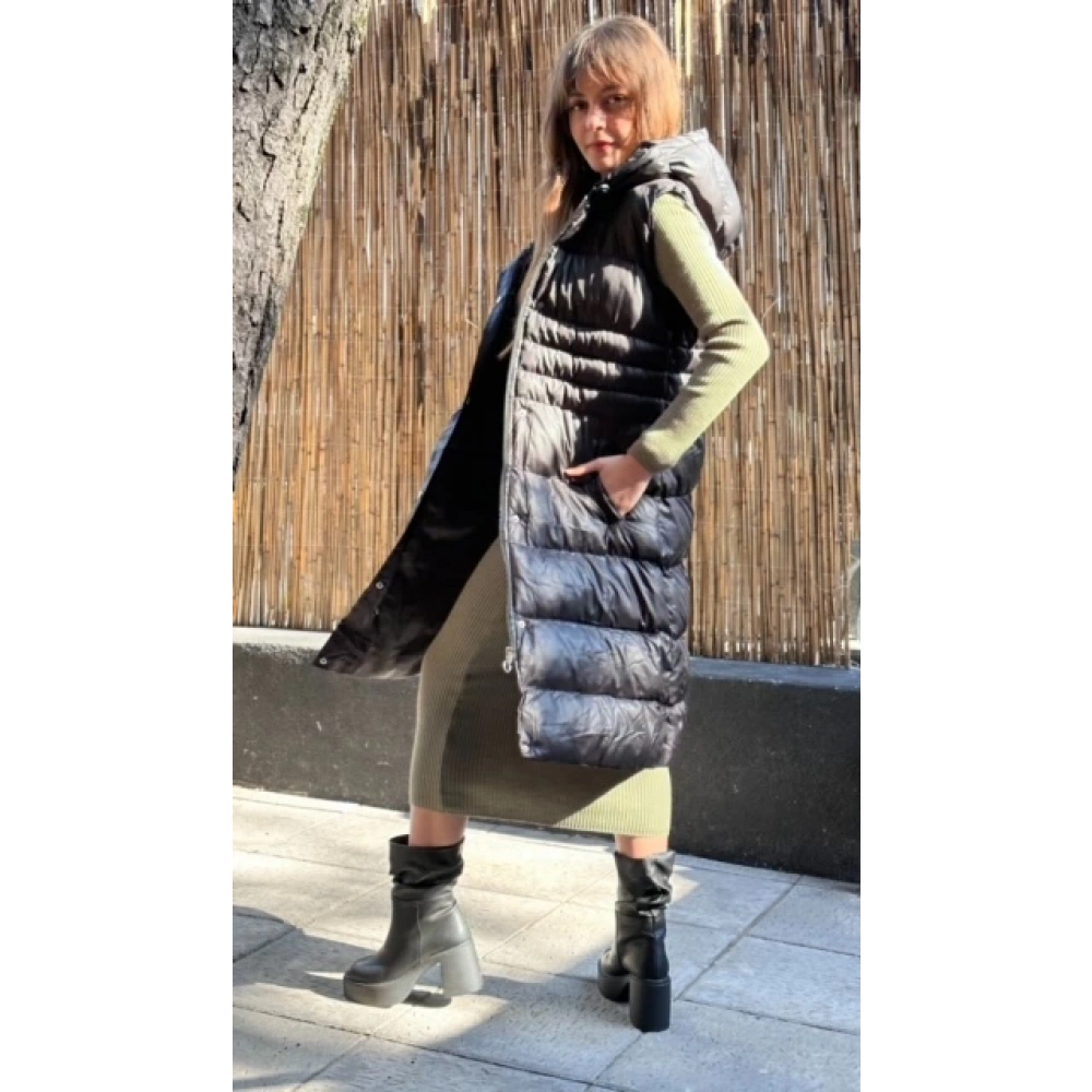 Kadın Siyah Uzun Şişme Yelek