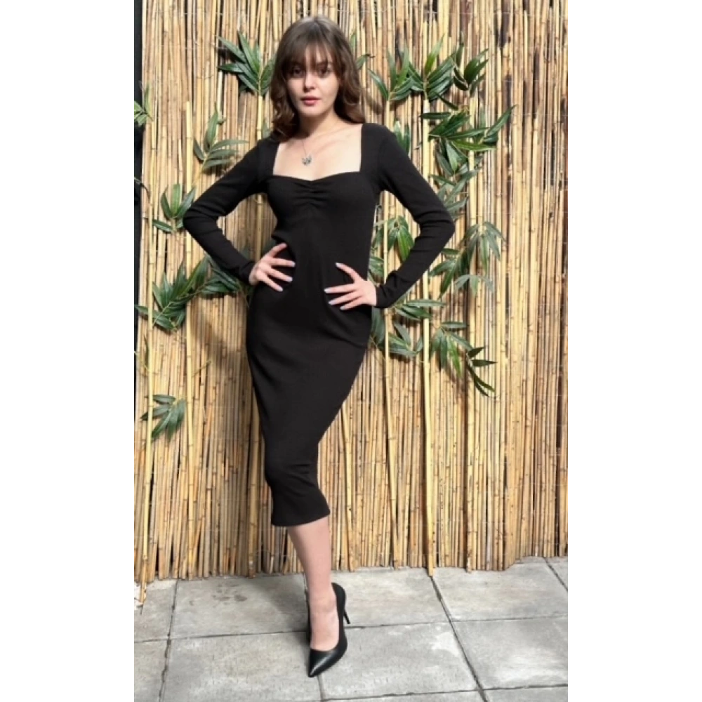 Kadın Siyah Uzun Triko Elbise