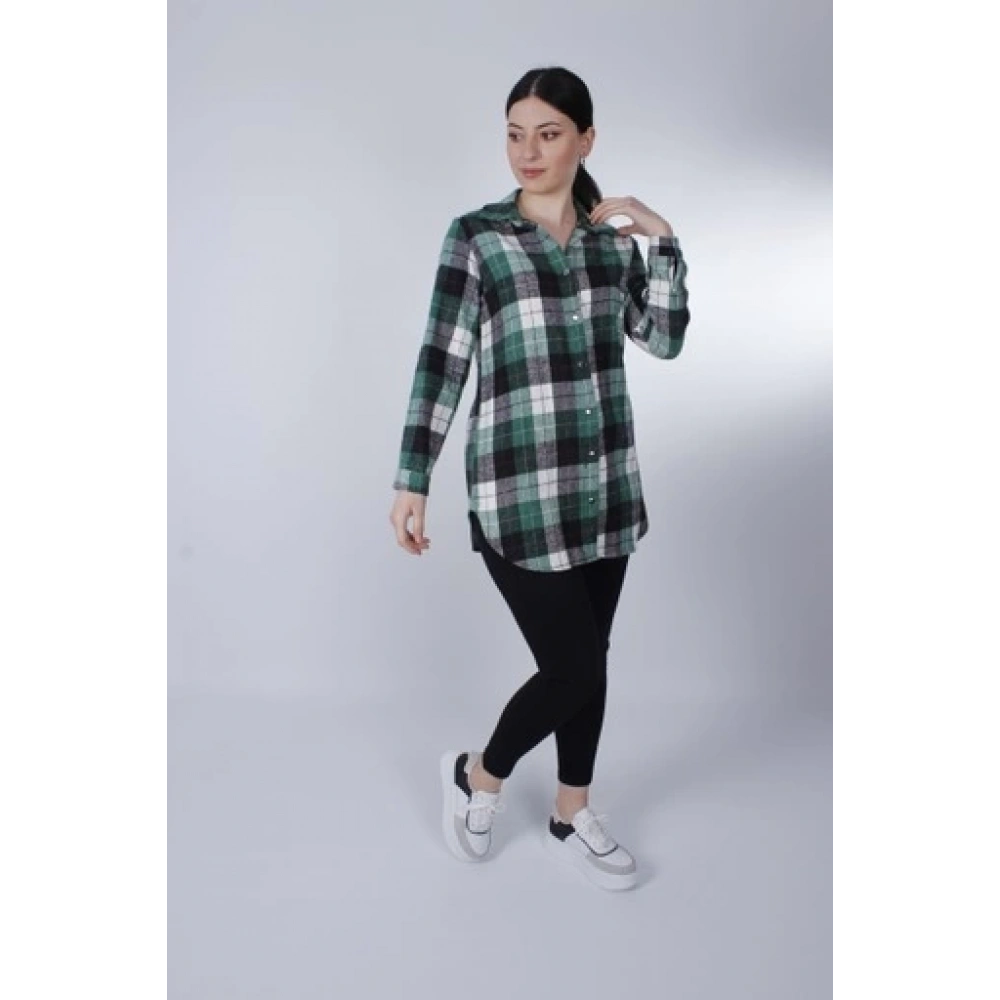 Kadın Siyah Yeşil Ekose Gömlek