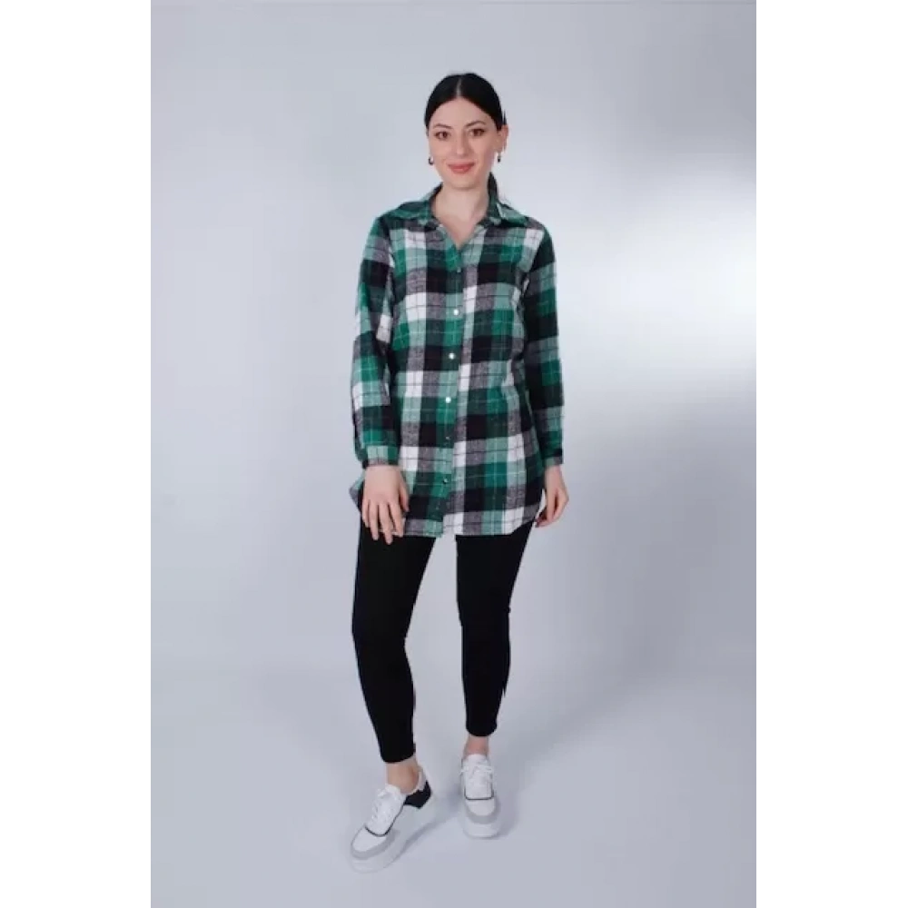 Kadın Siyah Yeşil Ekose Gömlek