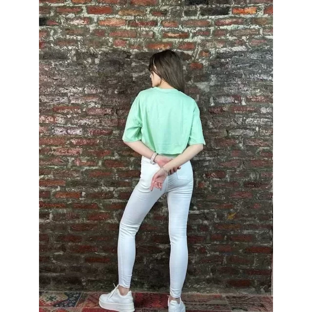 Kadın Su Yeşili Crop Tshirt