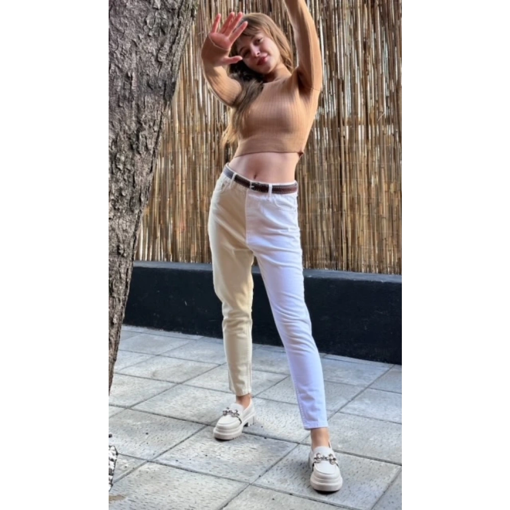 Kadın Beyaz-Bej İki Renk Pantolon