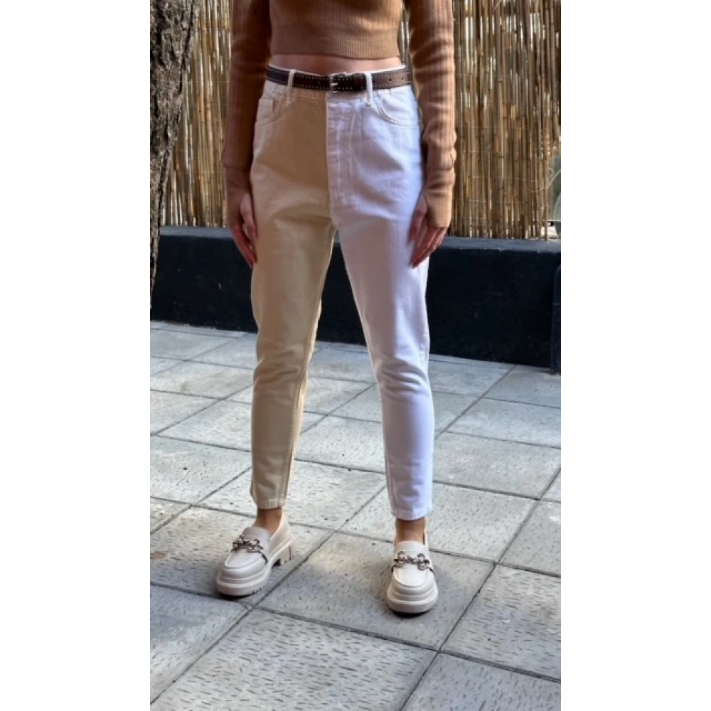 Kadın Beyaz-Bej İki Renk Pantolon