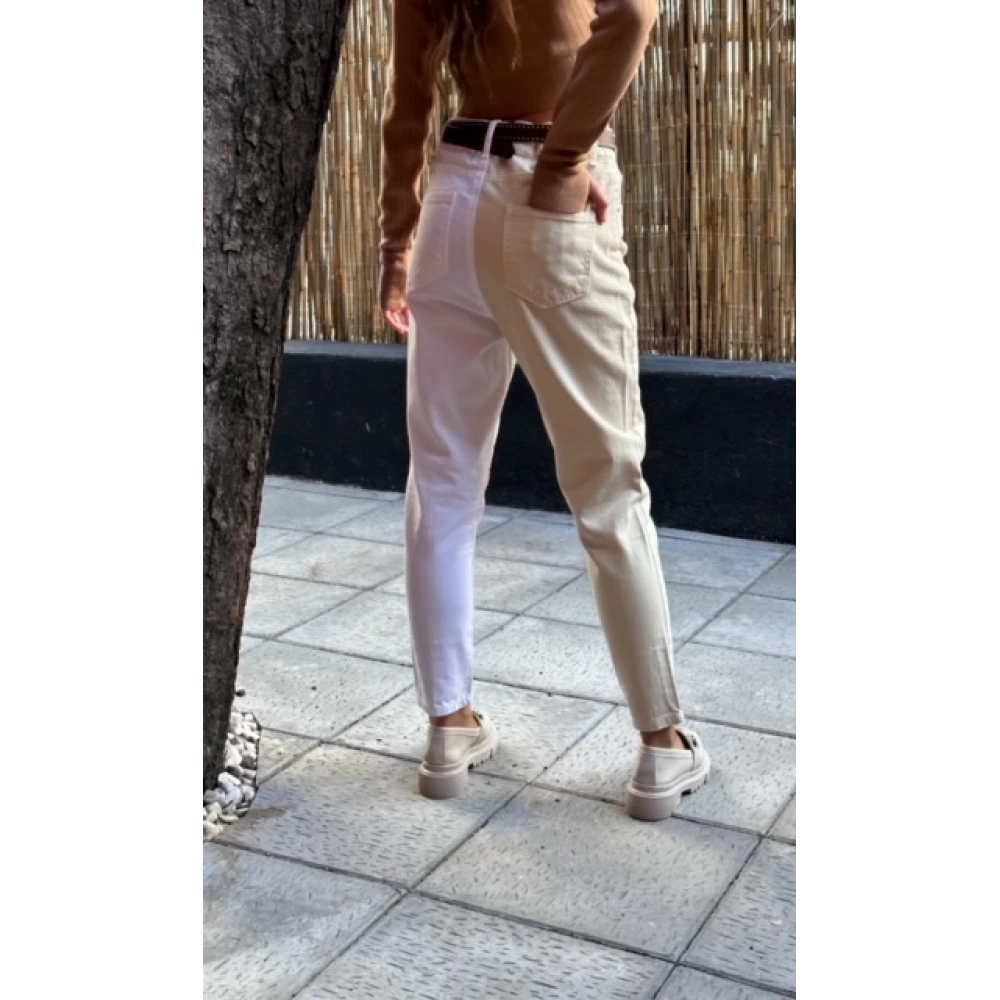 Kadın Beyaz-Bej İki Renk Pantolon