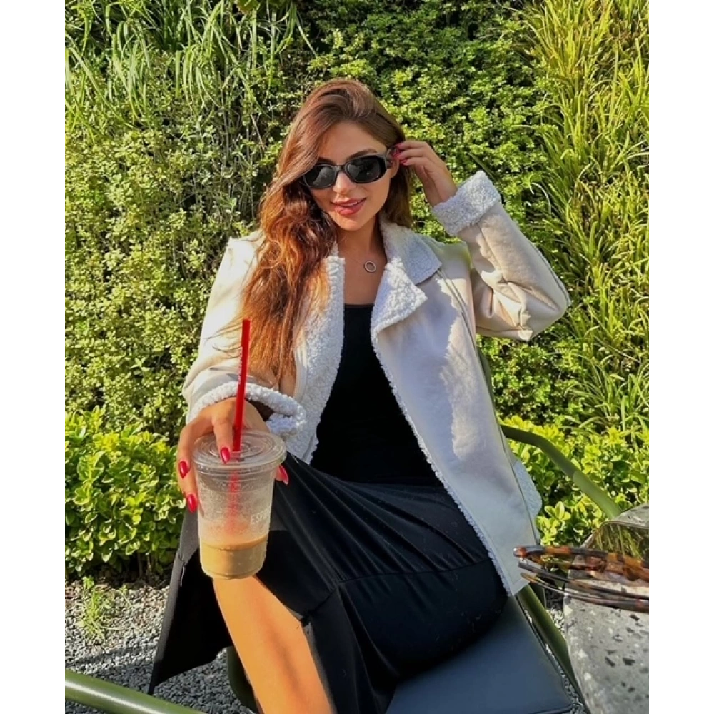 Kadın Taş rengi Kürklü Kaban