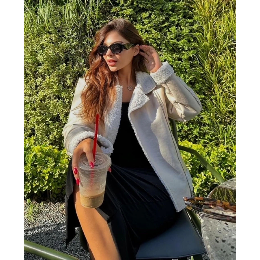 Kadın Taş rengi Kürklü Kaban