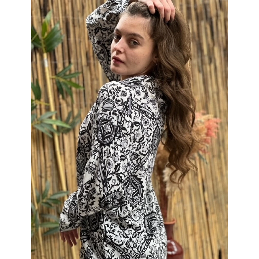 Kadın Siyah Beyaz Desenli Tunik Takım