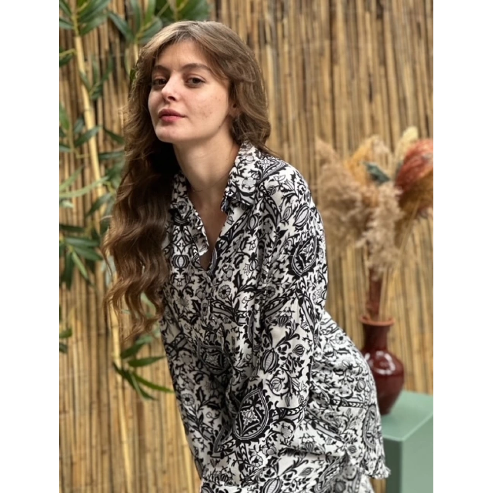 Kadın Siyah Beyaz Desenli Tunik Takım