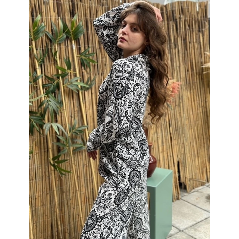 Kadın Siyah Beyaz Desenli Tunik Takım