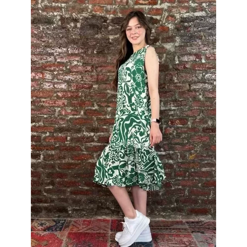 Kadın Yeşil Desenli Elbise