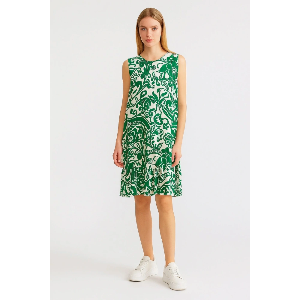 Kadın Yeşil Desenli Elbise