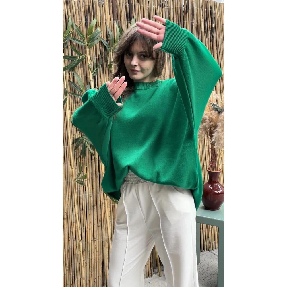 Kadın Yeşil Oversıze Kazak