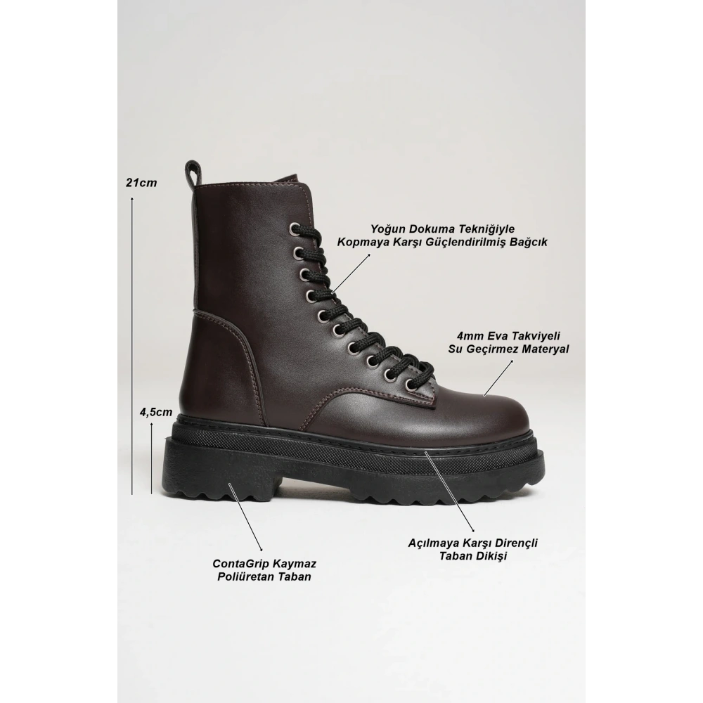 Karma Özel Tasarım Kışlık Acı Kahve Kalın Tabanlı Kadın Bot