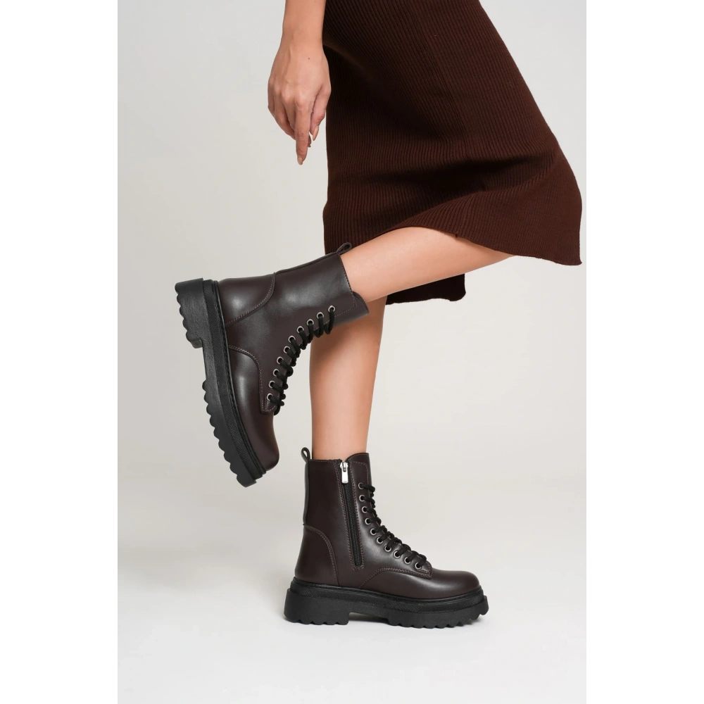 Karma Özel Tasarım Kışlık Acı Kahve Kalın Tabanlı Kadın Bot