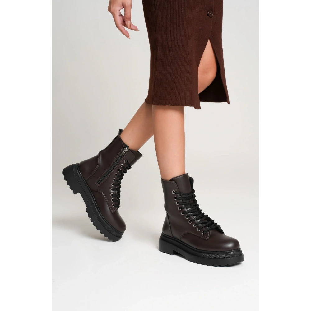 Karma Özel Tasarım Kışlık Acı Kahve Kalın Tabanlı Kadın Bot