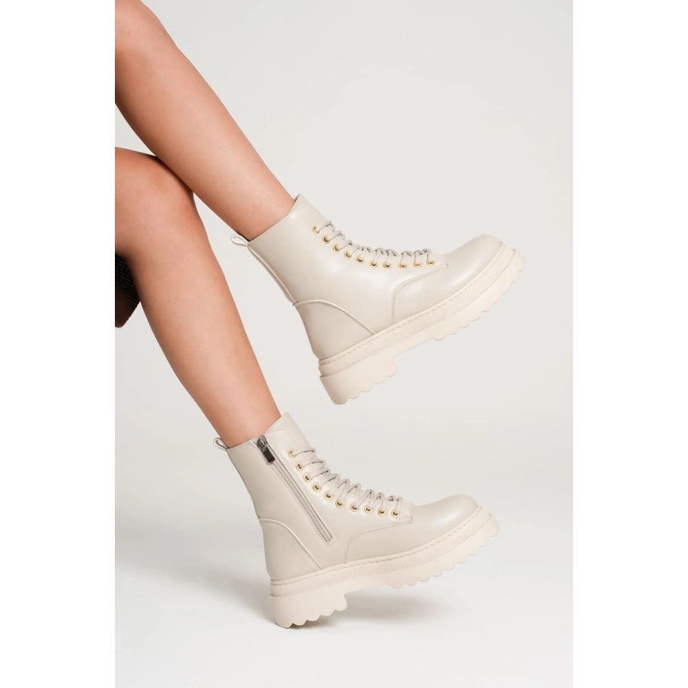 Karma Özel Tasarım Kışlık Bej Kalın Tabanlı Kadın Bot