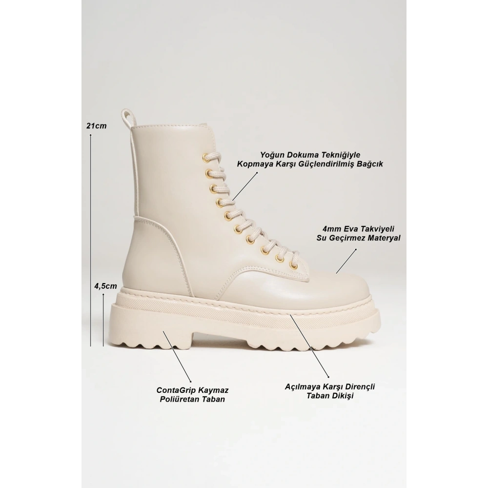 Karma Özel Tasarım Kışlık Bej Kalın Tabanlı Kadın Bot