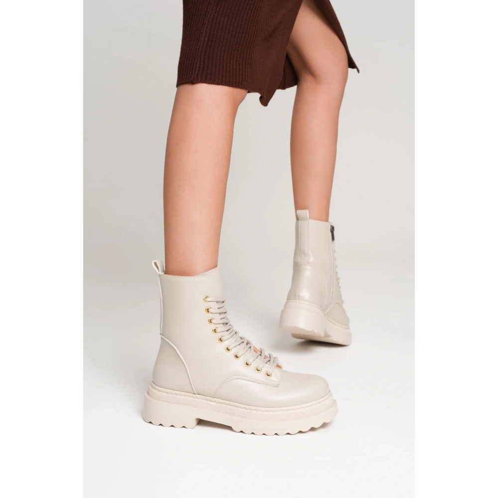 Karma Özel Tasarım Kışlık Bej Kalın Tabanlı Kadın Bot