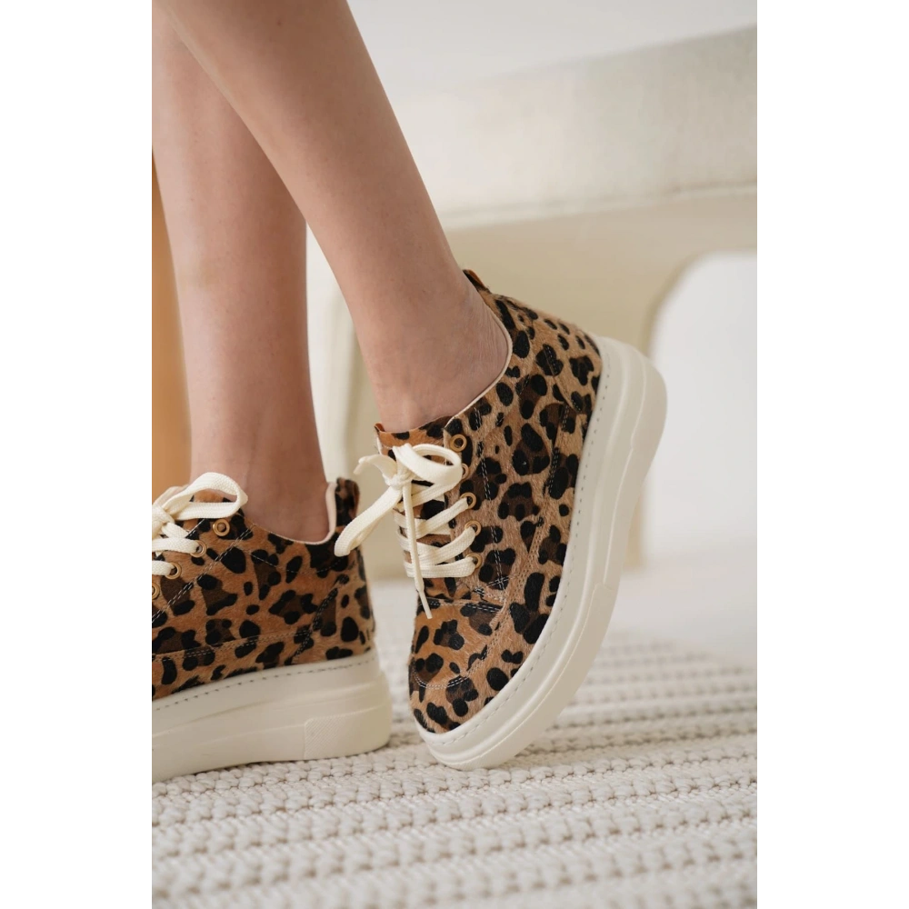 Lauren Kadın Gizli Topuk Beyaz Taban Leopar Spor Ayakkabı