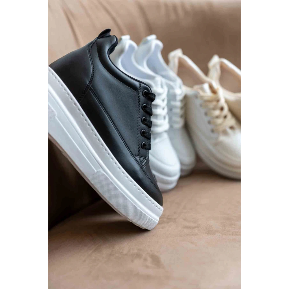 Lauren Kadın Gizli Topuk Beyaz Tabanlı Siyah Spor Ayakkabı