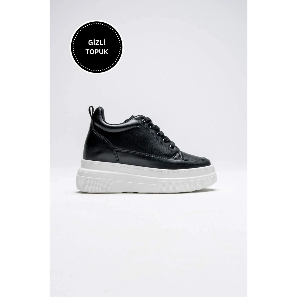 Lauren Kadın Gizli Topuk Beyaz Tabanlı Siyah Spor Ayakkabı