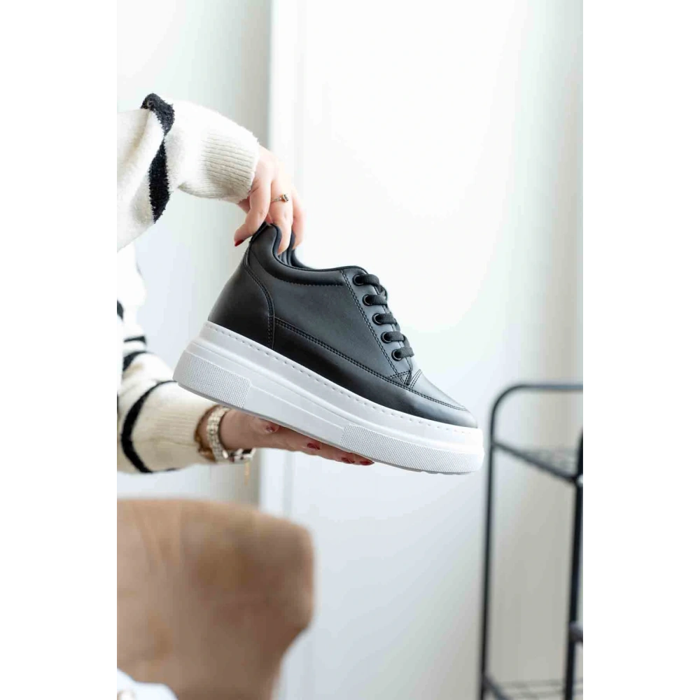 Lauren Kadın Gizli Topuk Beyaz Tabanlı Siyah Spor Ayakkabı