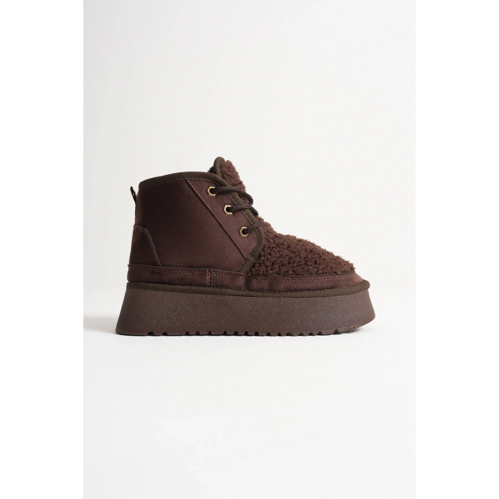 Loana Kadın Kürklü Acı Kahve Kışlık Kalın Tabanlı Bot